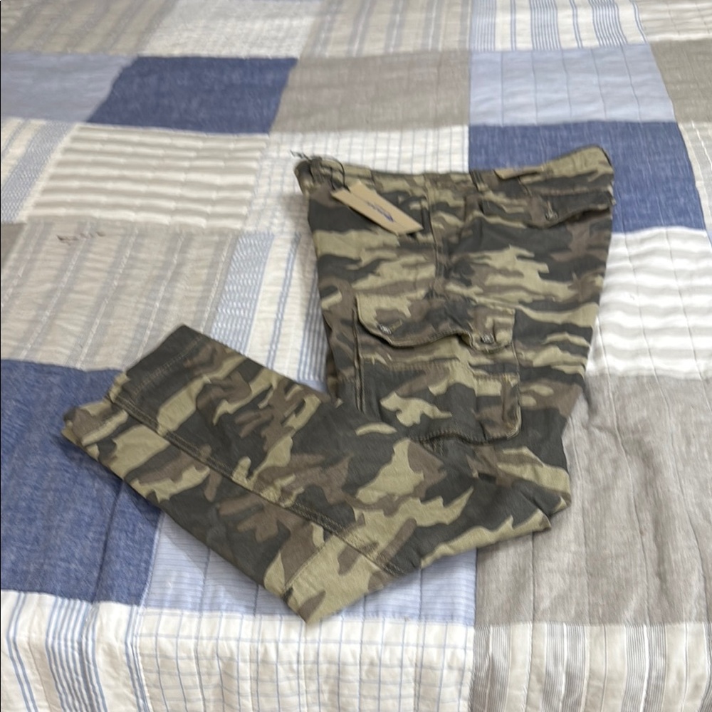 Green and Brown Cargo Pants with Camouflage Design